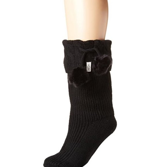 Ugg Sienna Pom Pom Short Rain Boot Socks Black - Picture 2 of 5